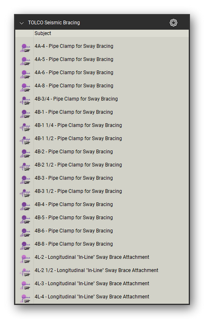Tolco seismic bracing count tools in a Bluebeam Revu tool set