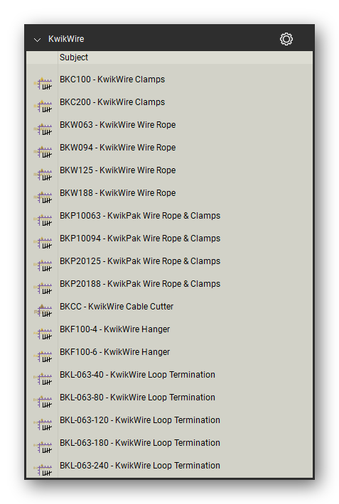 Kwikwire cable hangers count tools in a Bluebeam Revu tool set
